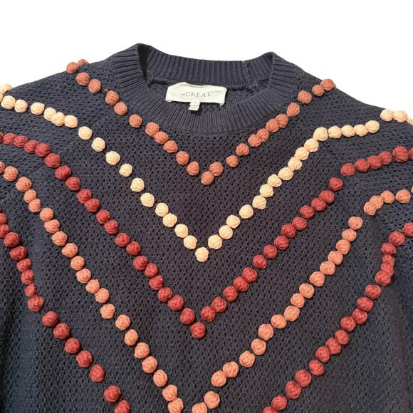 The Great. The Bobble Pom Pom Sweater Knit Navy Blue Brown - Size 1 / Small - Picture 3 of 14